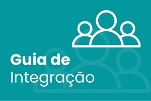 Arte em fundo verde-água apresenta banner sobre o Guia de Integração. No canto superior da imagem, ilustração de pessoas.